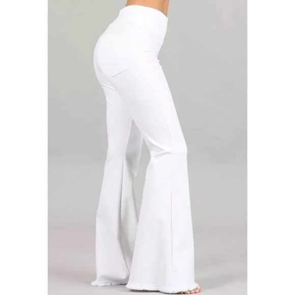 SOLD OUT White Ponte Stretch High Waist Bell Flared Pants - Picture 3 of 6
